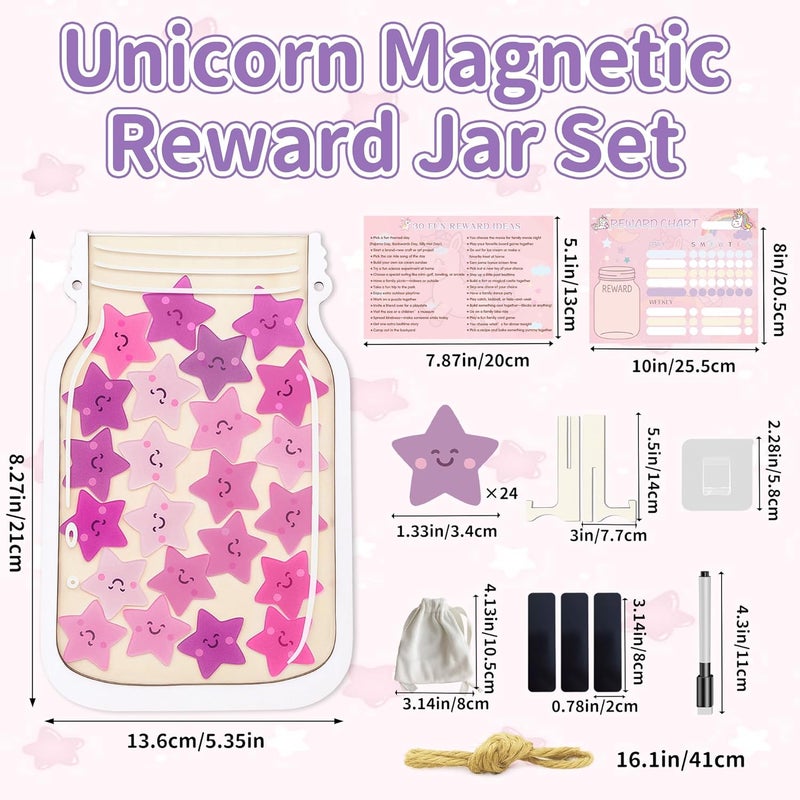 Yoink Unicorn Magnetic Reward Jar Set, Star Jar Reward System for Kids with 24 Colourful Star Tokens and Magnetic Dry Erase Chore Chart, Home and Classroom Management Tool for Good Behavior - Image 2